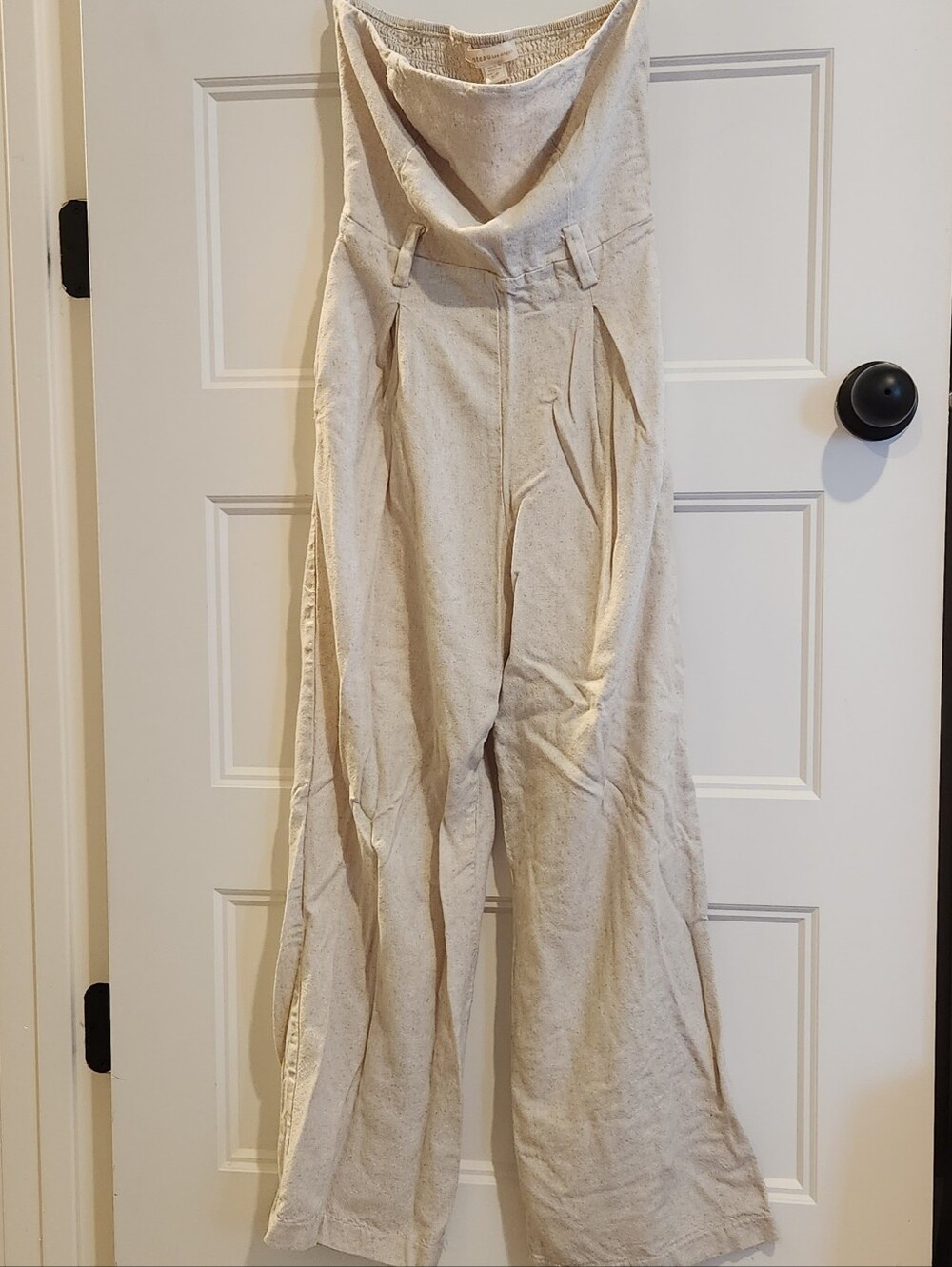 Monteau Los Angeles Small Cream Linen Boho Jumpsuit With Pockets